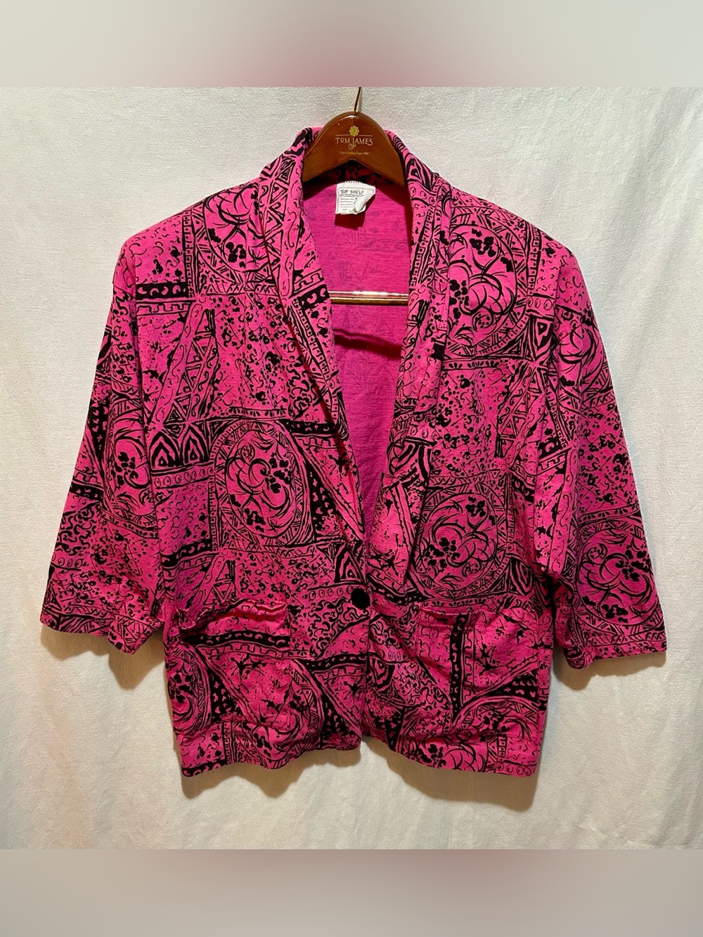 Vintage 90s OSFA Top Shelf Pink & Black Print Blazer / Jacket